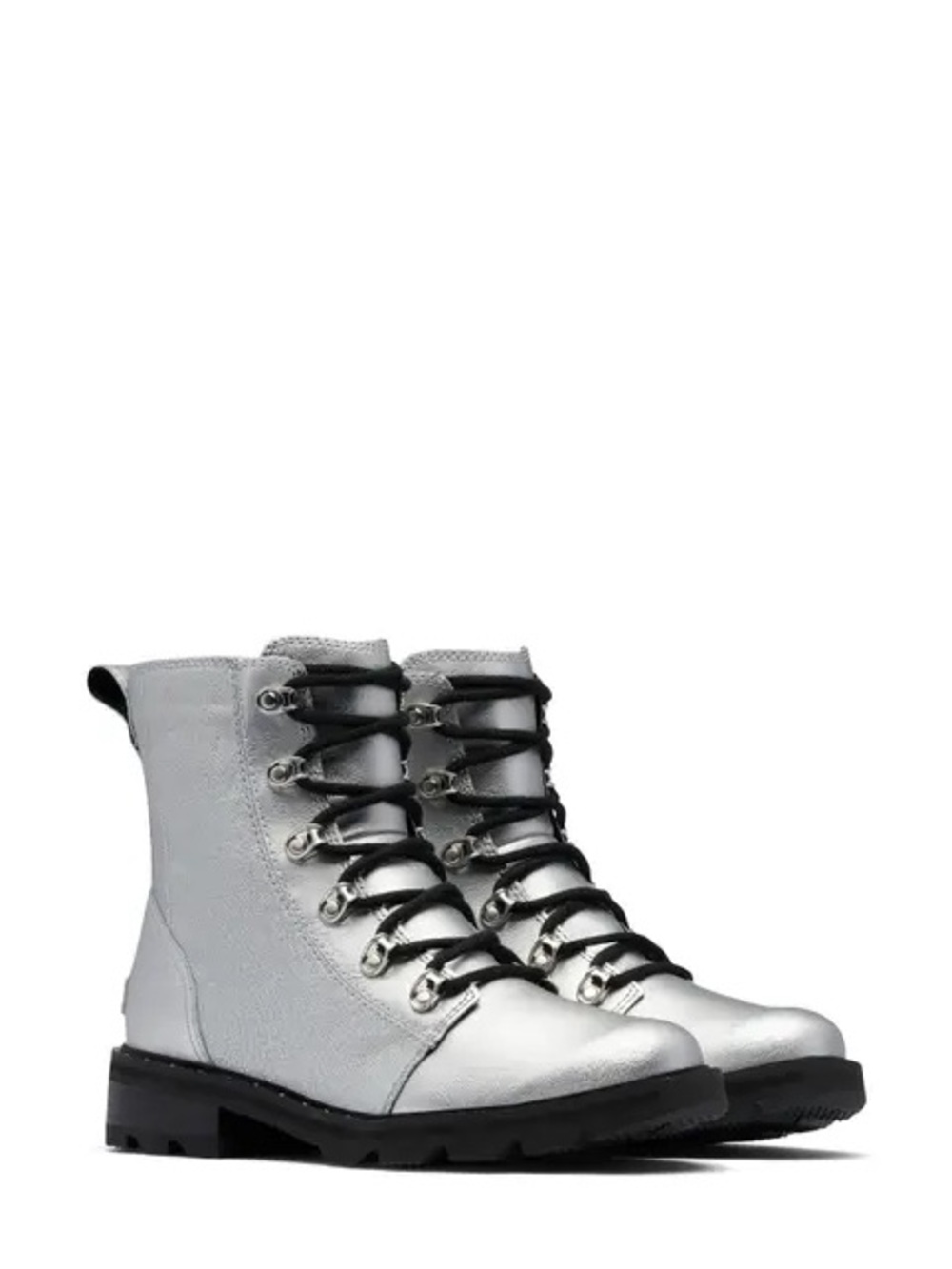 NWT SOREL Silver Metallic Lace-Up Combat Boots
